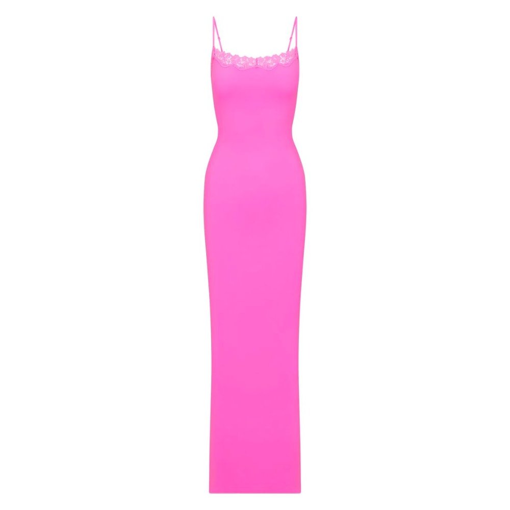 [NWT] SKIMS FITS EVERYBODY LACE LONG SLIP DRESS | NEON ORCHID pink size XXS